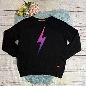 Aviator Nation Ombre Bolt Graphic Sweatshirt Black Pink Purple Sz XL